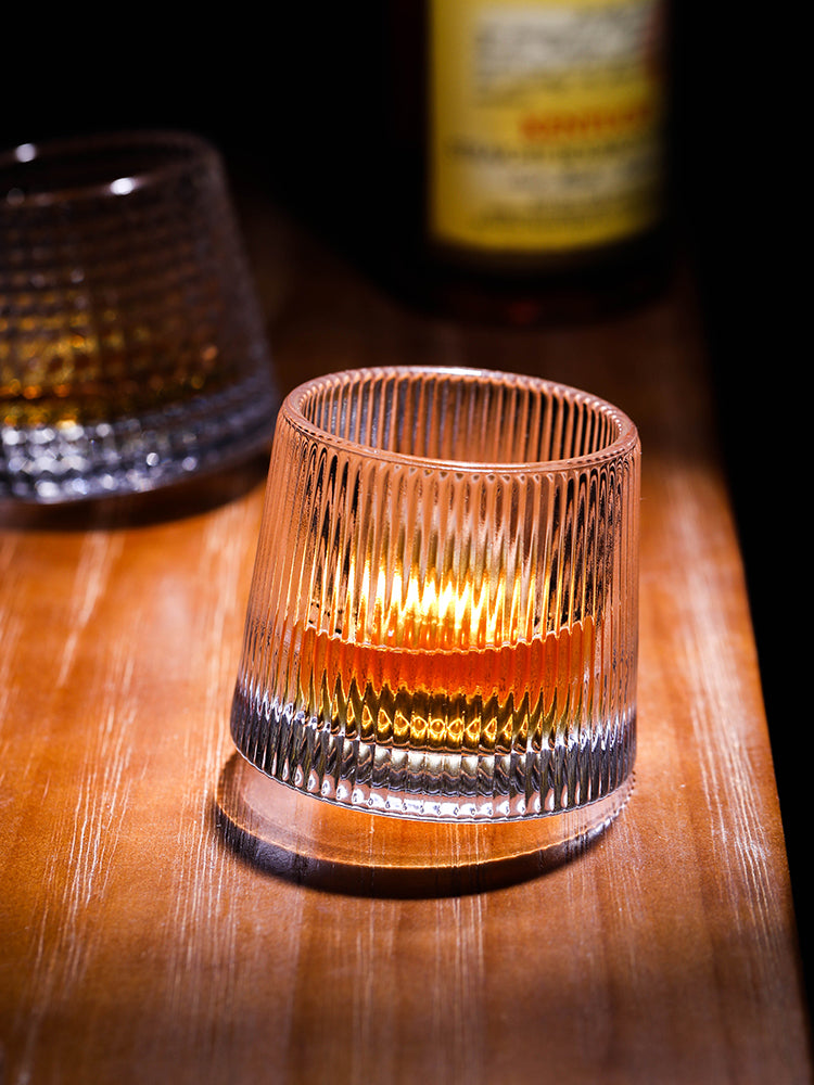 Thick Crystal Whiskey Glasses with Spinning Tops Design