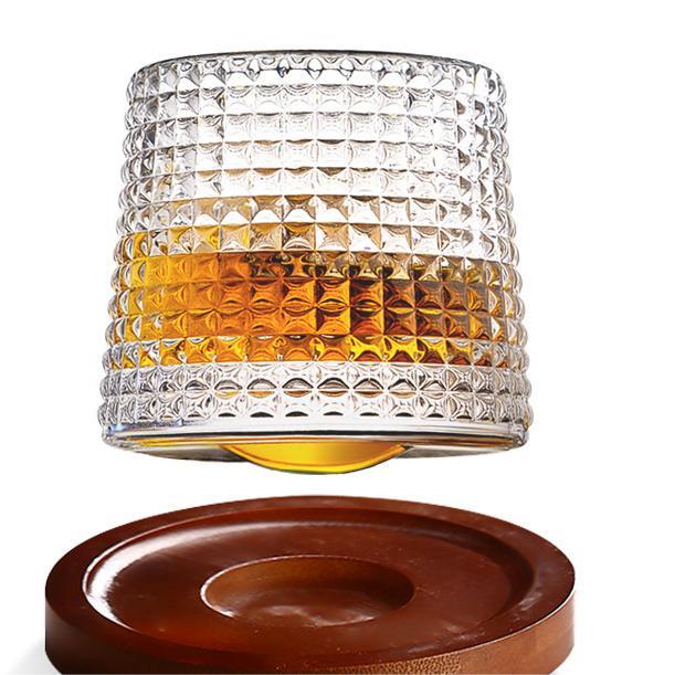 Thick Crystal Whiskey Glasses with Spinning Tops Design