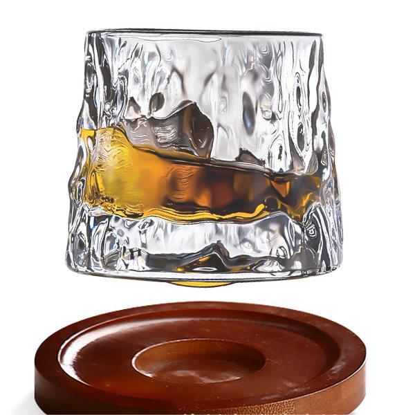 Thick Crystal Whiskey Glasses with Spinning Tops Design